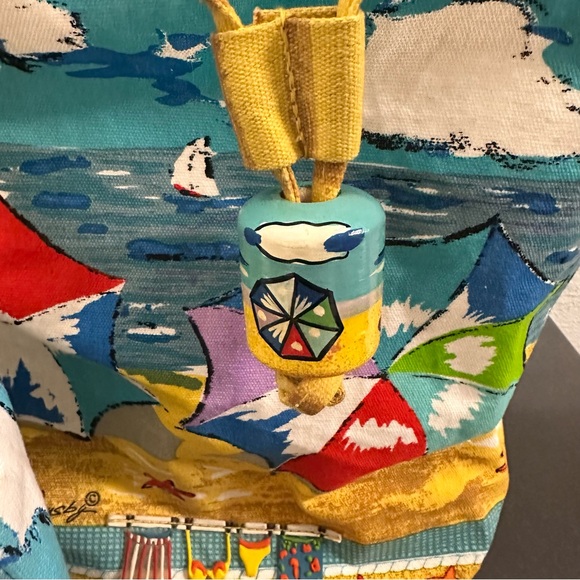 Anne Ormsby Canvas Beach Barrel Drawstring Bag Attached Makeup Zipper Pouch NICE - Picture 2 of 16